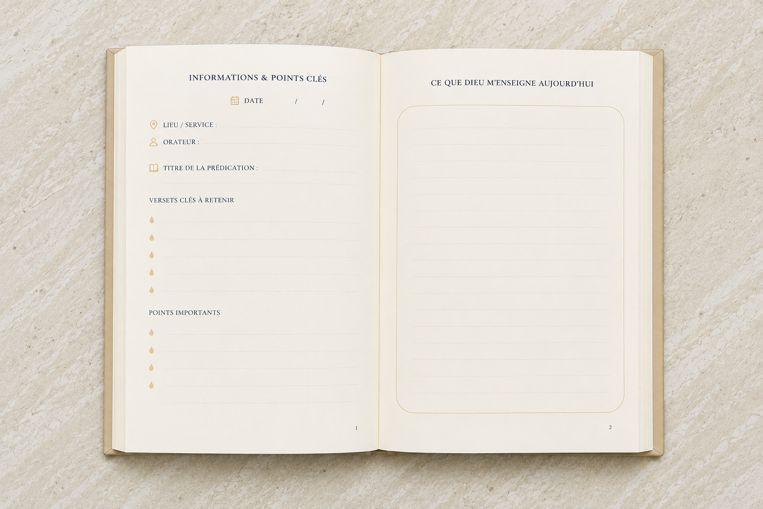 Carnet Ce que Dieu m'enseigne, coloris Beige — présentation du carnet