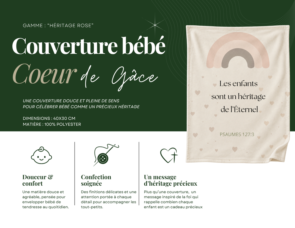 Couverture bébé - Gamme HÉRITAGE ROSE