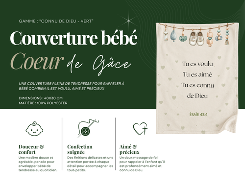 Couverture bébé - Gamme CONNU DE DIEU - Vert